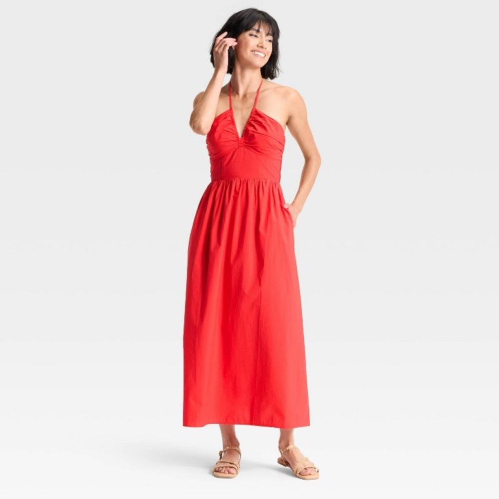 Target Red Halter Sundress Midi Resort Wear